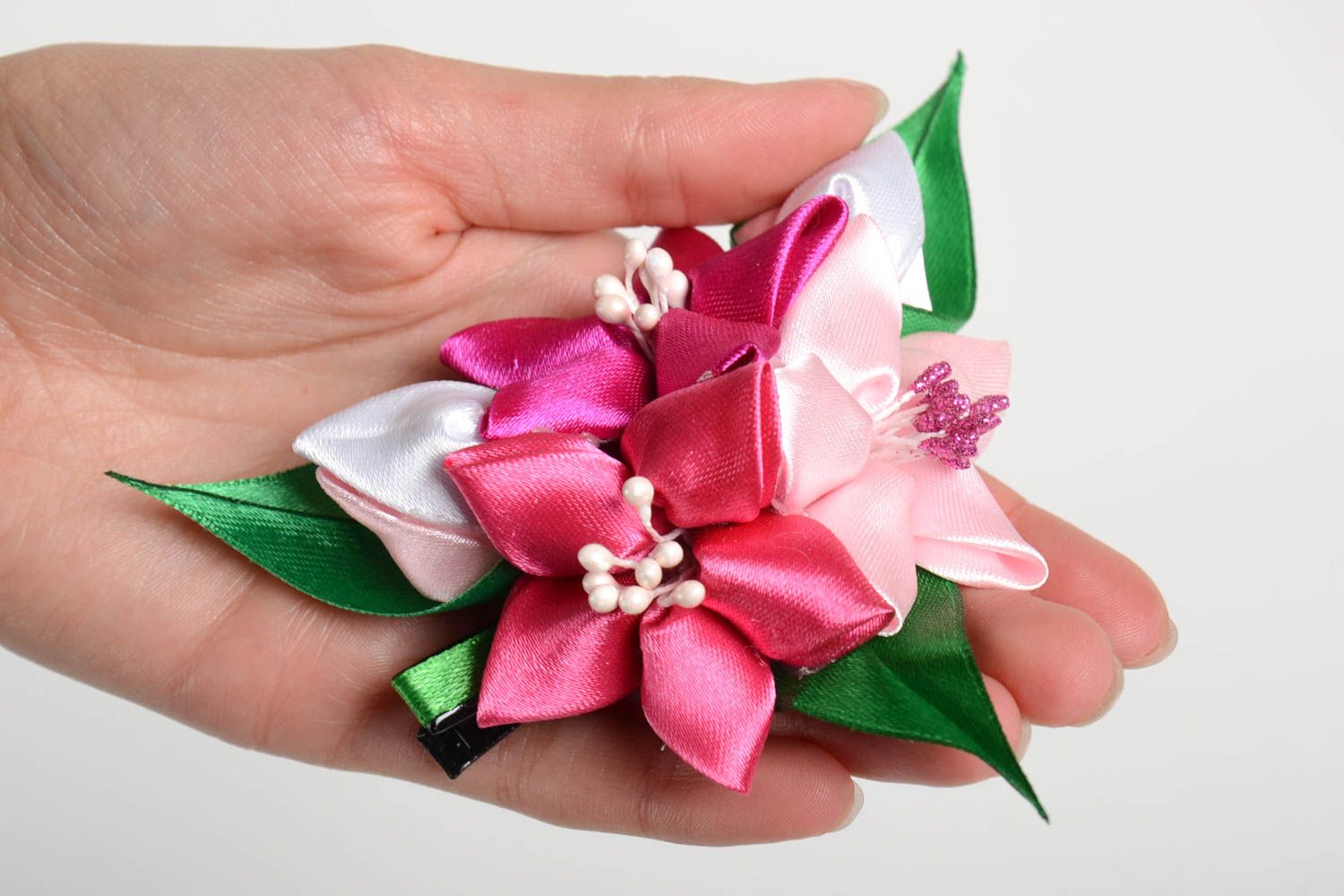 Handmade hair clip kanzashi flower designer hair accessories gifts for her photo 3