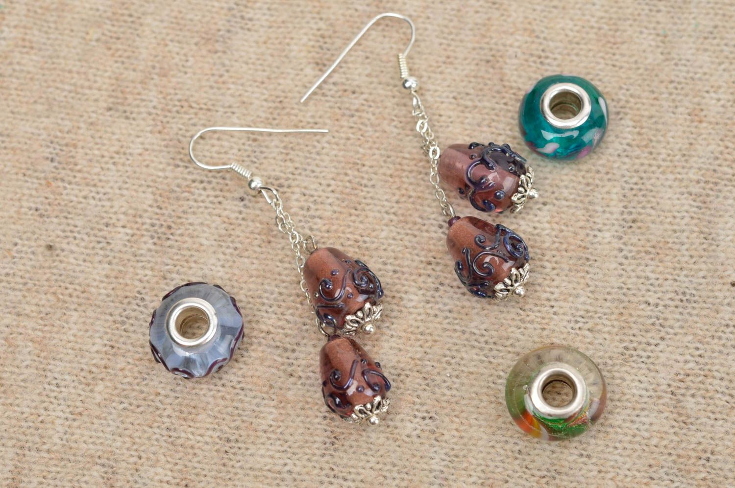 Handmade glass earrings elegant present for women unusual earrings with charms photo 1