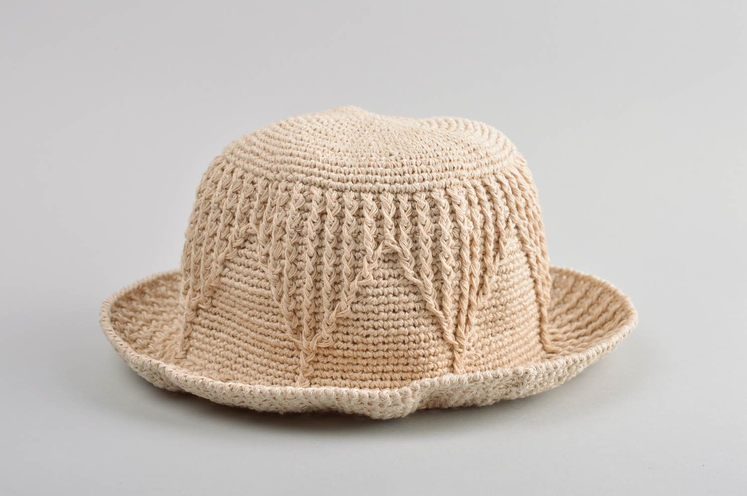 Головной убор ручной работы вязаная шляпа из льна женская шляпа белая теплая фото 4