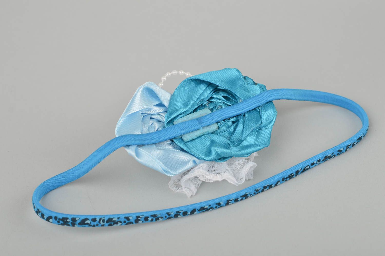 Bandeau avec fleur fait main Accessoire cheveux fin bleu Cadeau pour fille photo 5