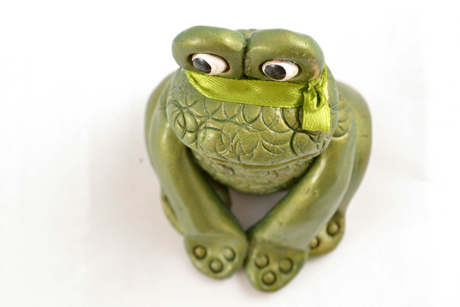 Figurine grenouille grande verte en argile faite main photo 3