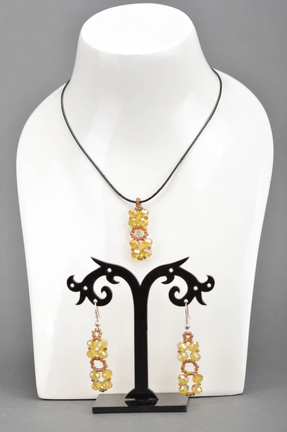 Beautiful handmade pendant and earrings woven of Czech beads jewelry set photo 1
