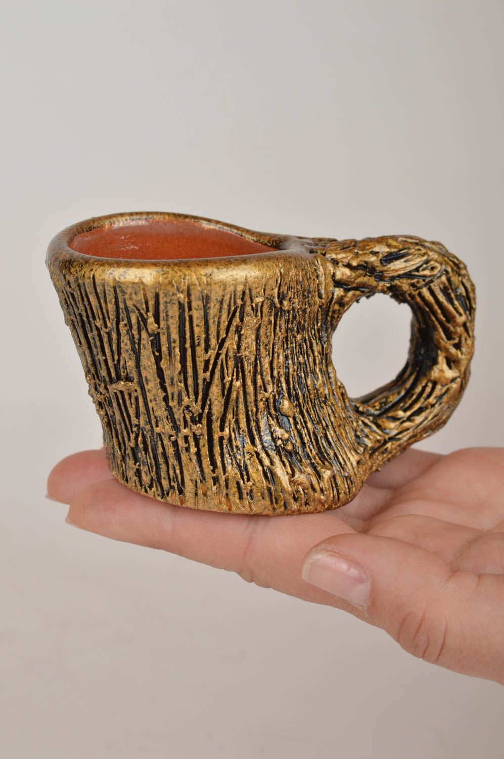 Copa de arcilla hecha a mano pintada con tintes original con asa regalo 50 ml foto 3
