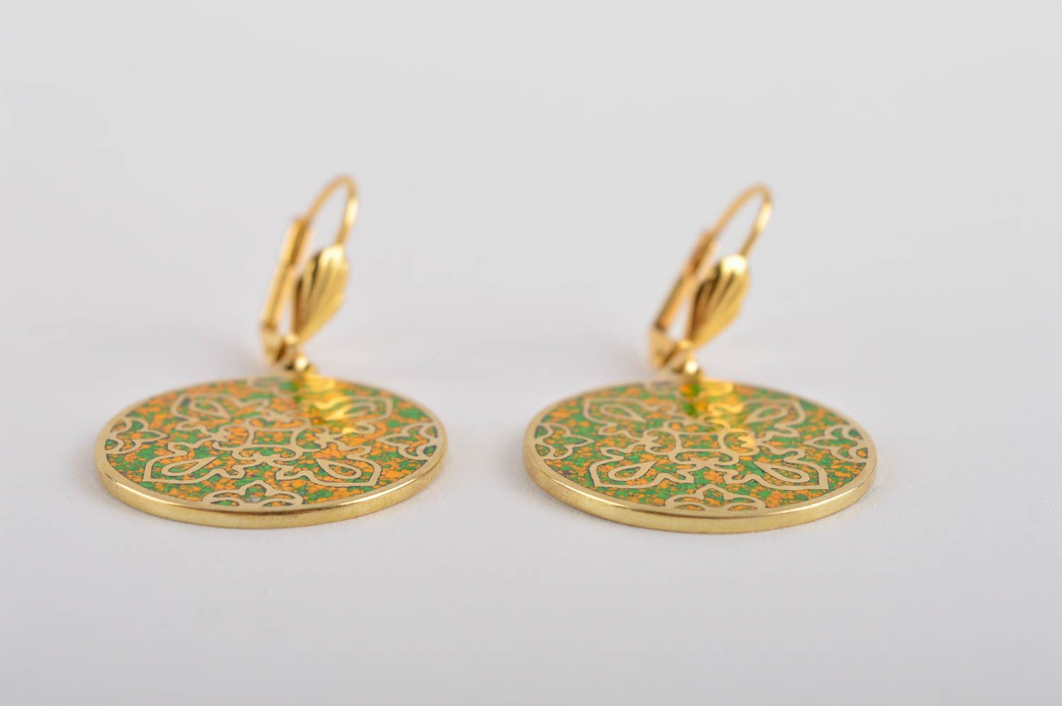 Designer earrings with natural stones handmade brass earrings metal bijouterie photo 4