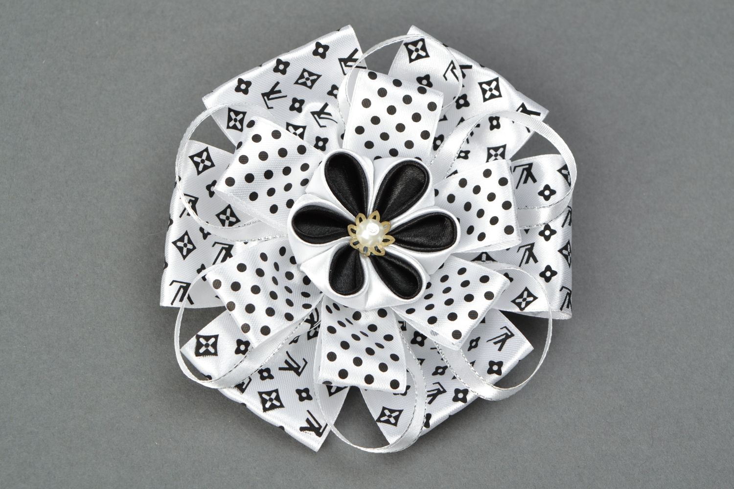 Rep ribbon scrunchy with large flower photo 2