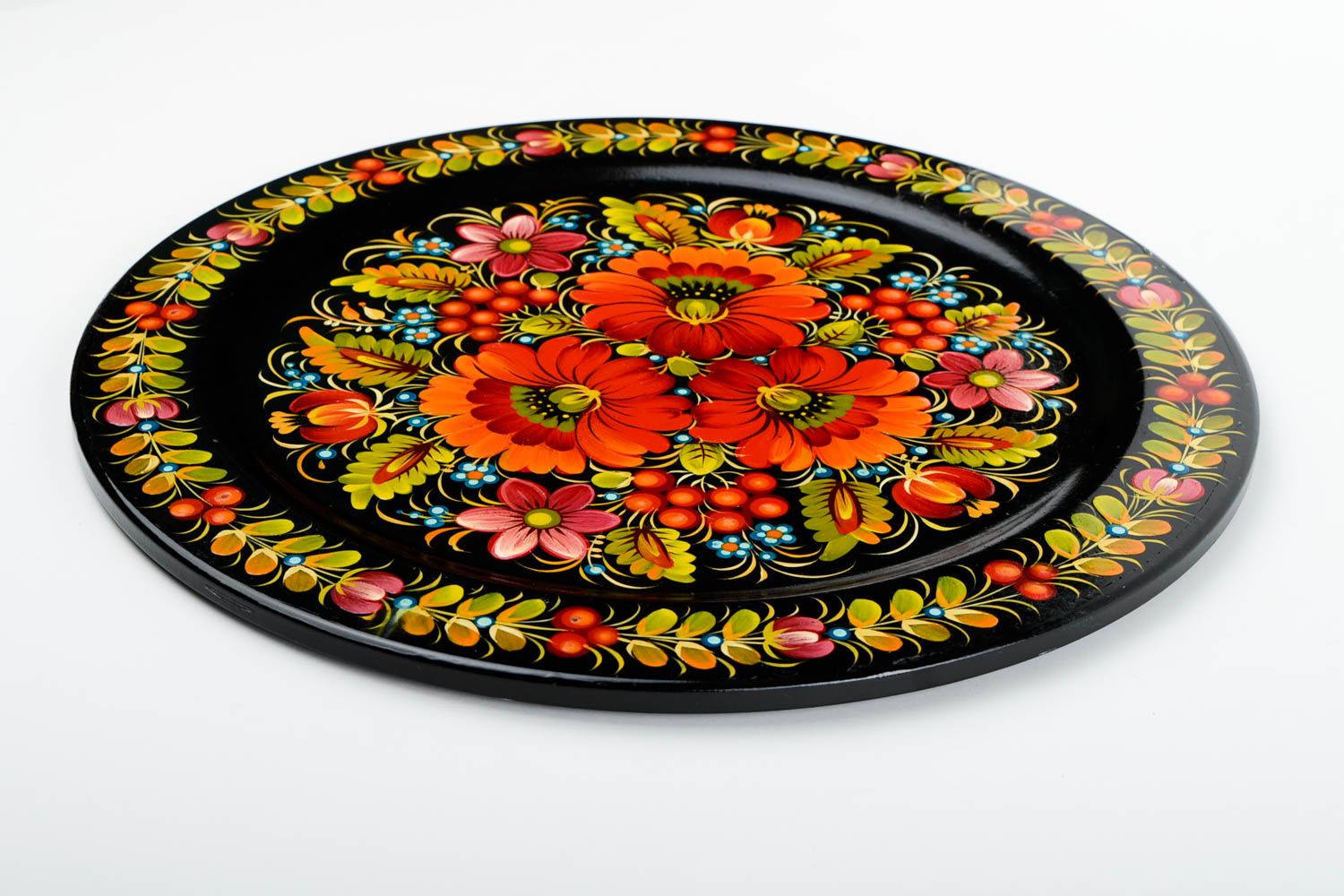 Assiette décorative fait main Vaisselle déco Déco ethnique peinte à fleurs photo 3