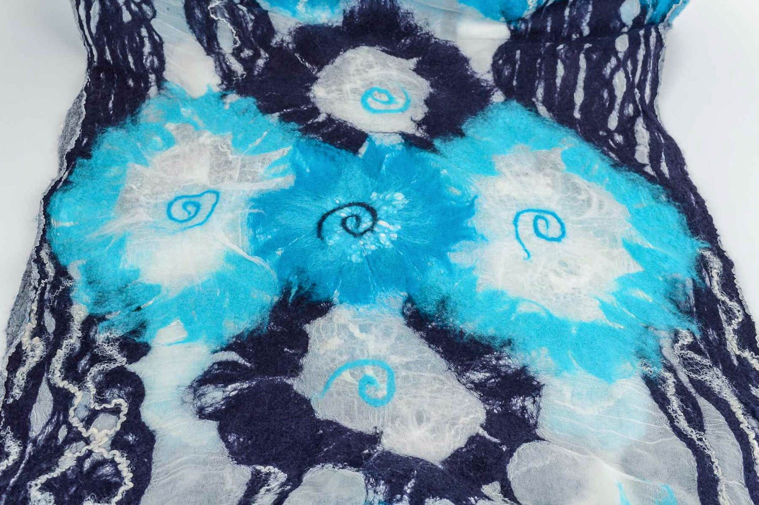 Handmade Damen Stola blauer Schal Chiffon Wolle Seide Accessoires für Frauen foto 5