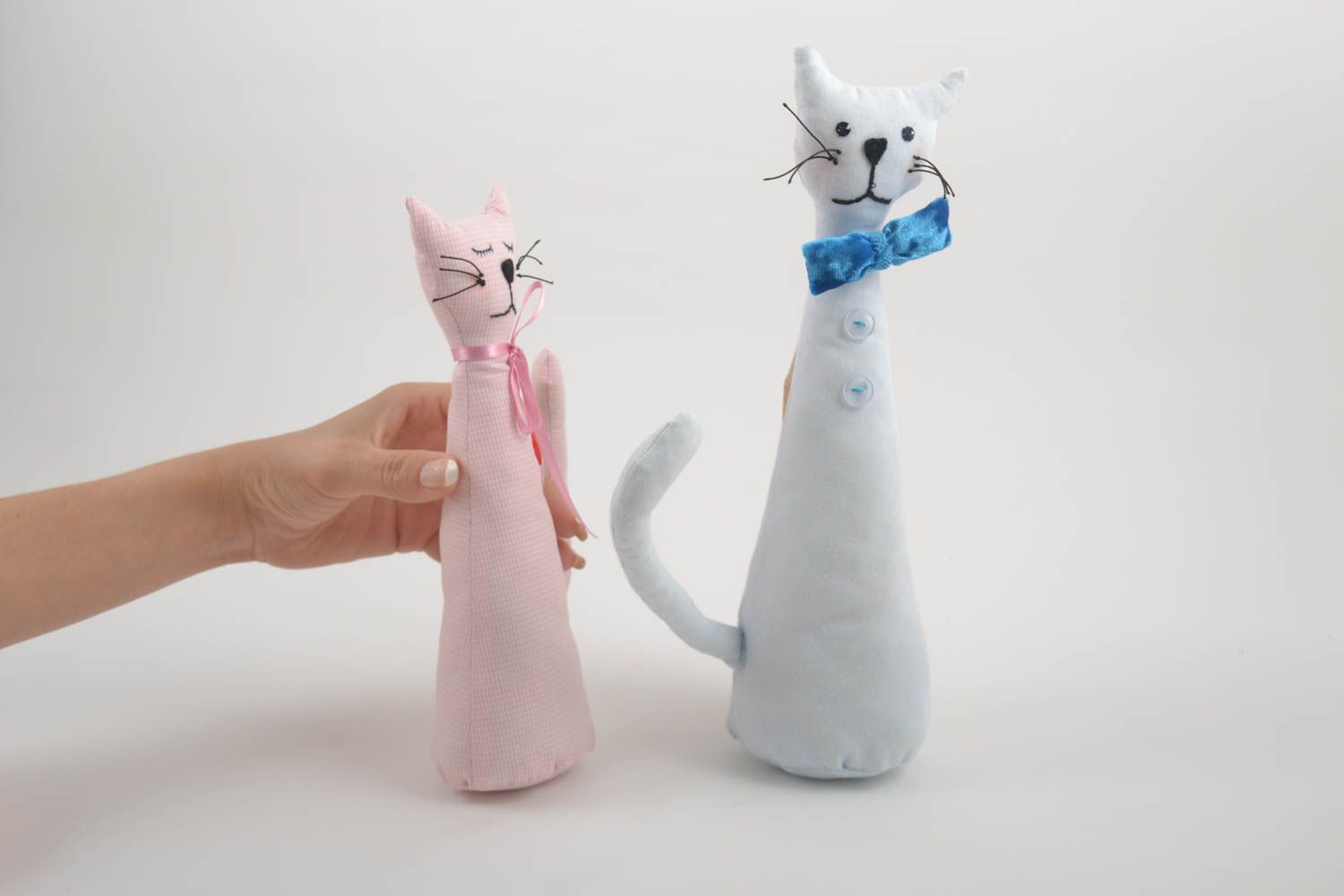 Игрушки коты ручной работы детские игрушки розовая и голубая мягкие игрушки 2 шт фото 5