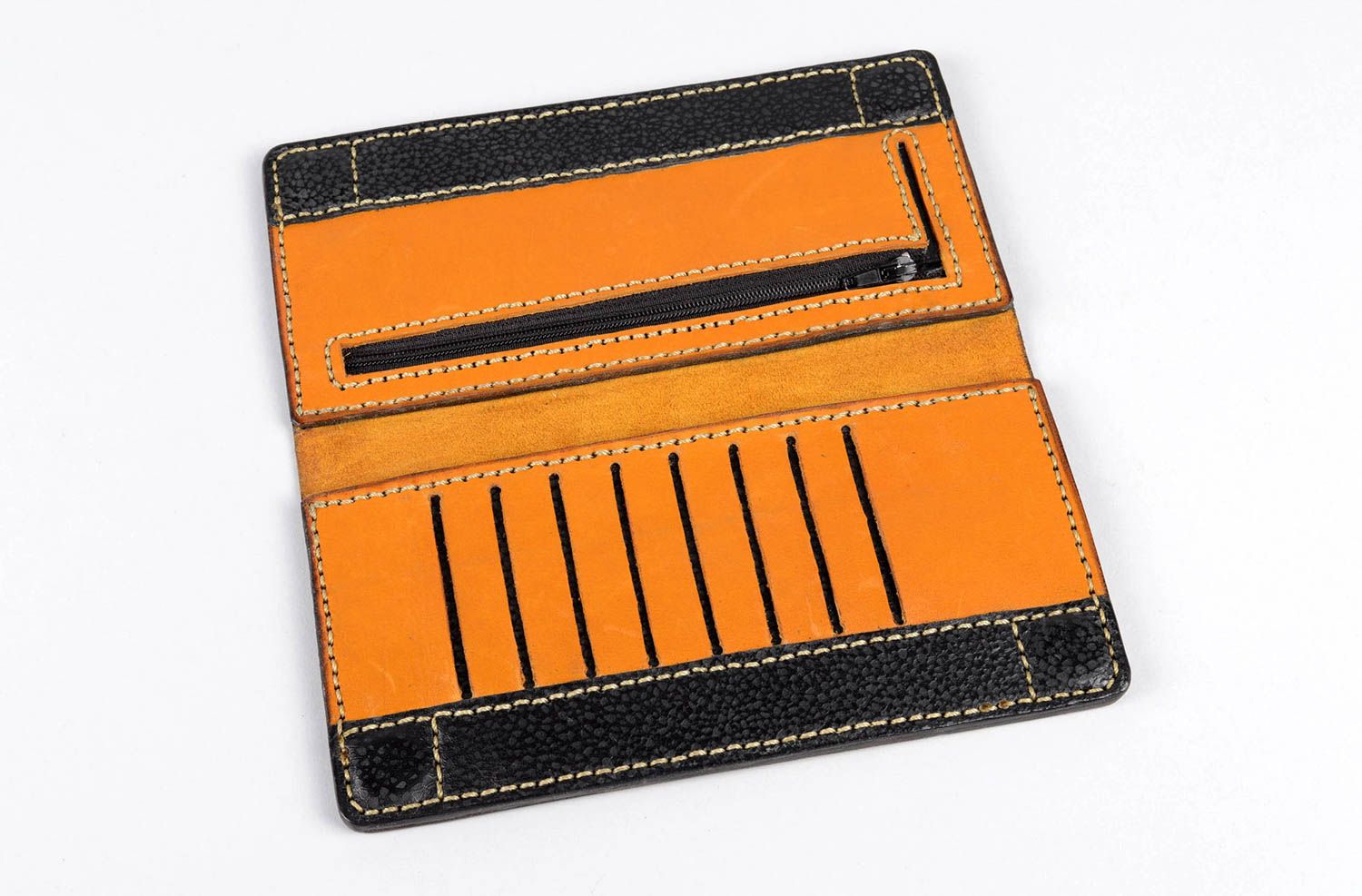 Оранжевый кошелек ручной работы кожаный кошелек авторский кожаный аксессуар фото 3