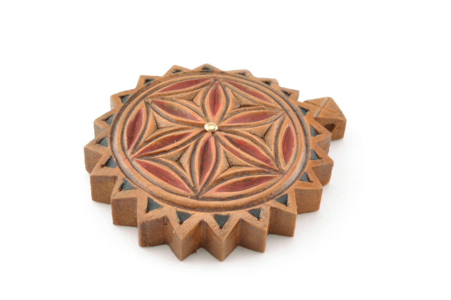 Ciondolo di legno rotondo fatto a mano pendente etnico accessori donna foto 4