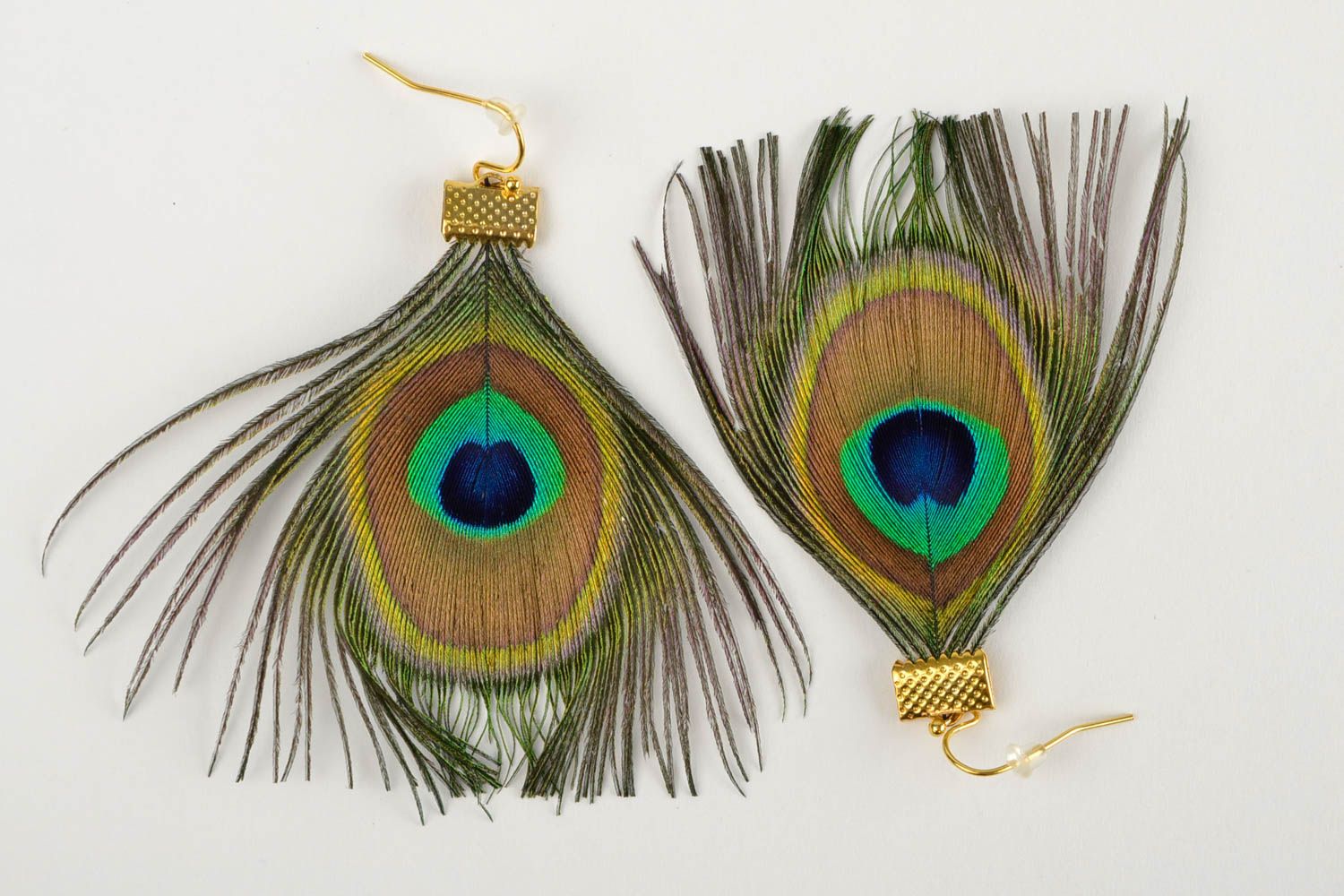 Handmade peacock feather bijouterie unique designer earrings stylish present photo 3