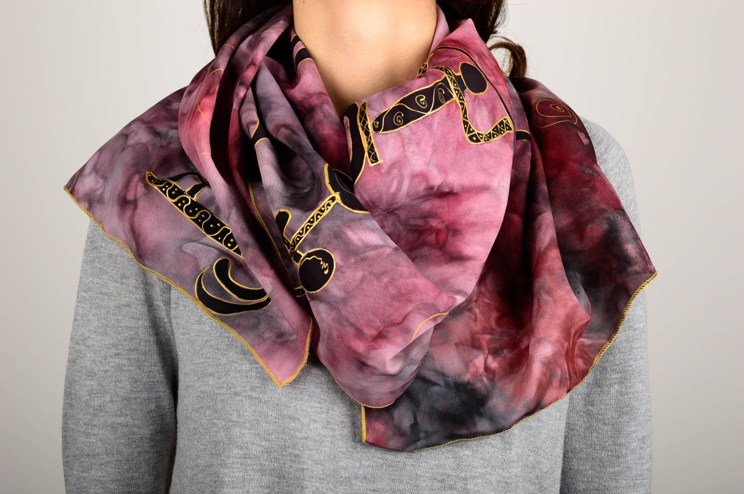 Elegant scarf handmade colorful scarf women accessory designer batik painting photo 1
