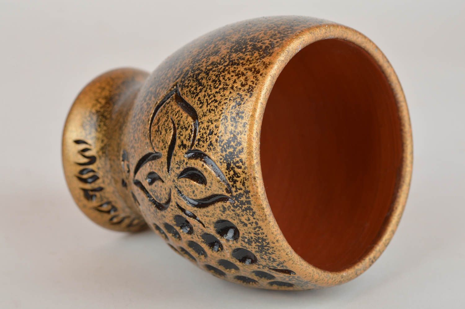 Handmade Keramik Geschirr goldfarbener Becher aus Ton Küchen Deko 150 ml  foto 2