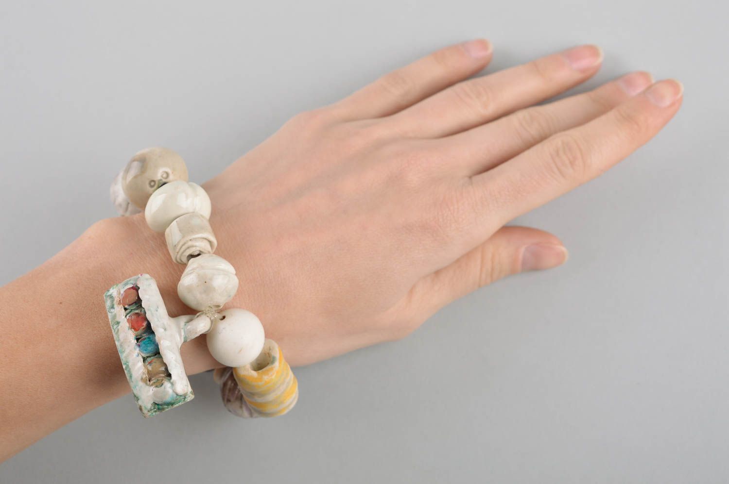 Unusual handmade ceramic bracelet clay bead bracelet accessories for girls photo 5