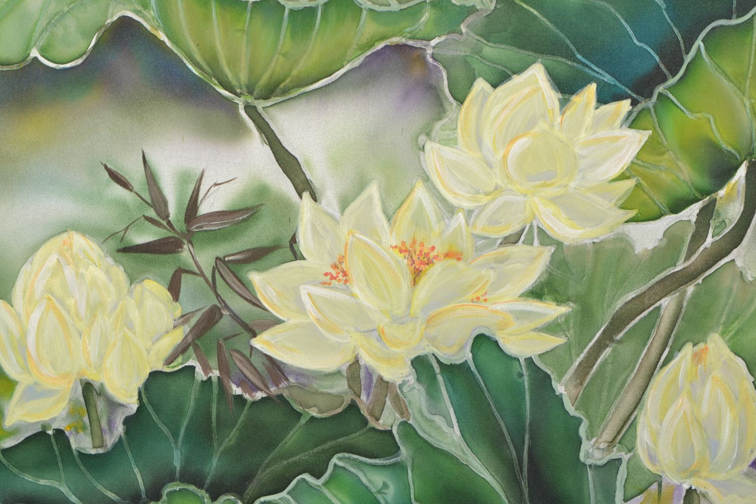 Peinture contemporaine faite main sur soie Lotus photo 3