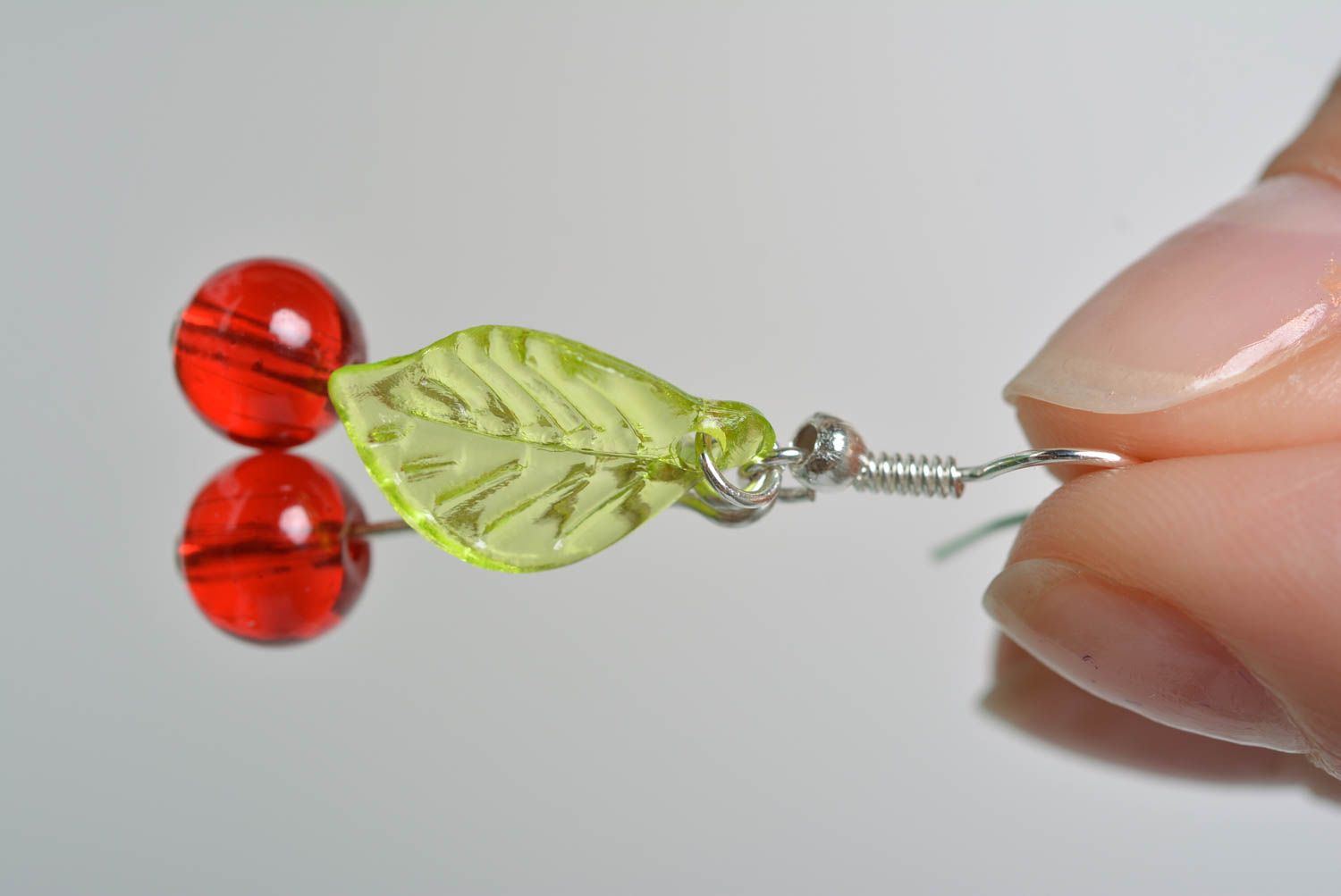Earrings made of glass beads in the form of cherries long handmade accessory photo 5