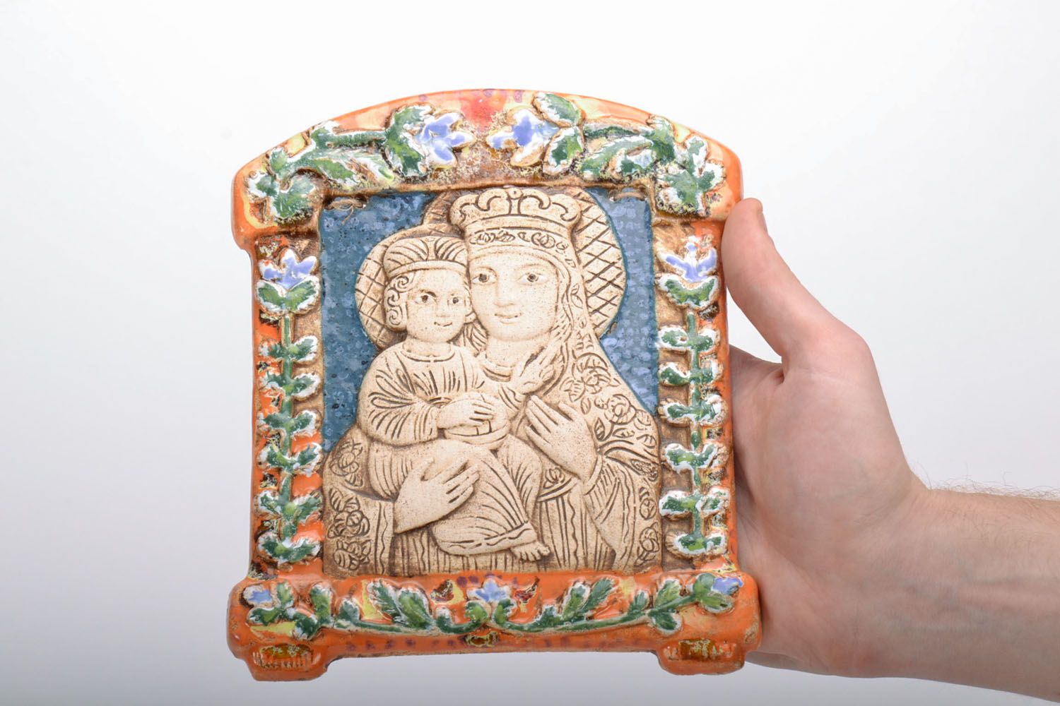 Icône artisanale en céramique Mère de Dieu photo 5