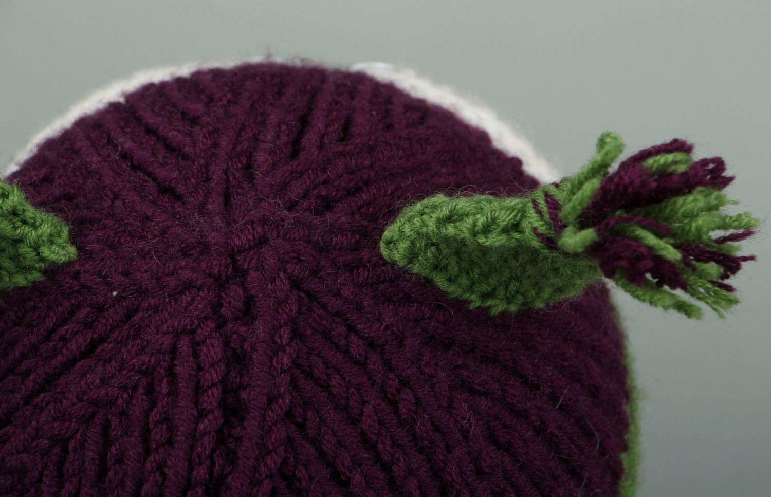 Bonnet tricoté hibou vert en demi laine photo 4