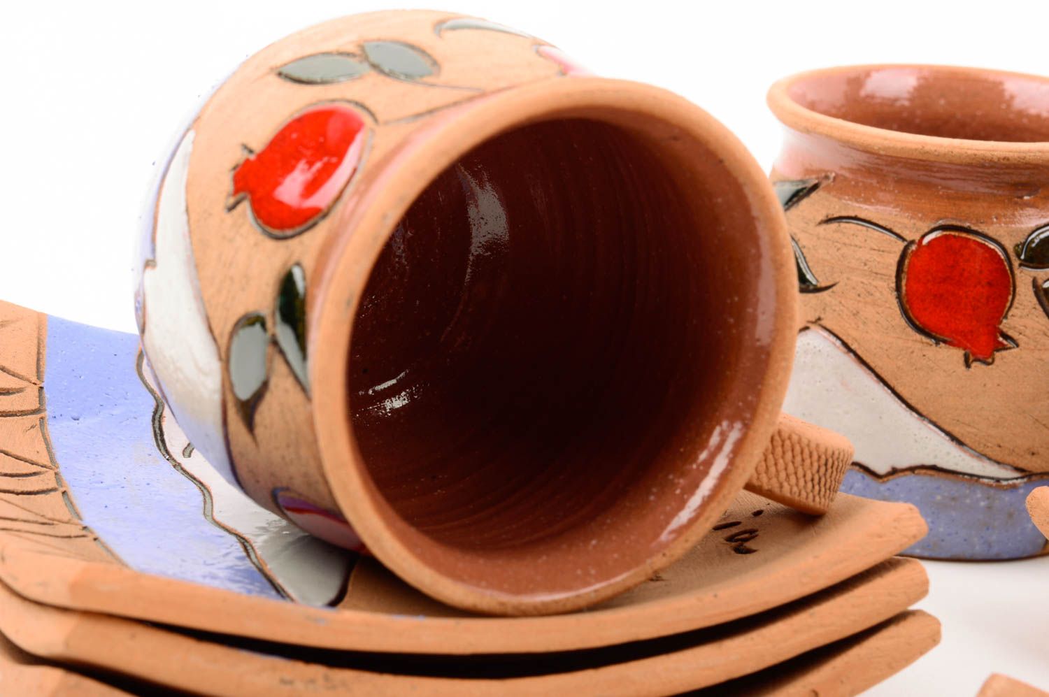 Кофейные чашки ручной работы кофейная посуда глиняные чашки с блюдцами 6 штук фото 3