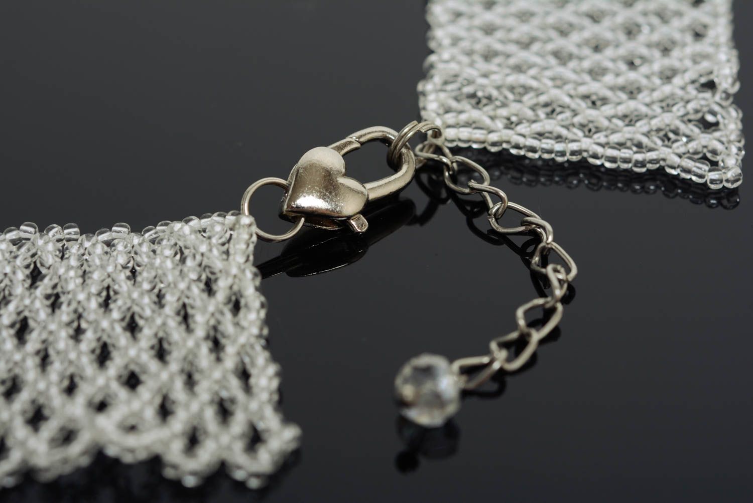 Beaded necklace handmade designer white wedding jewelry fancy accessory photo 5