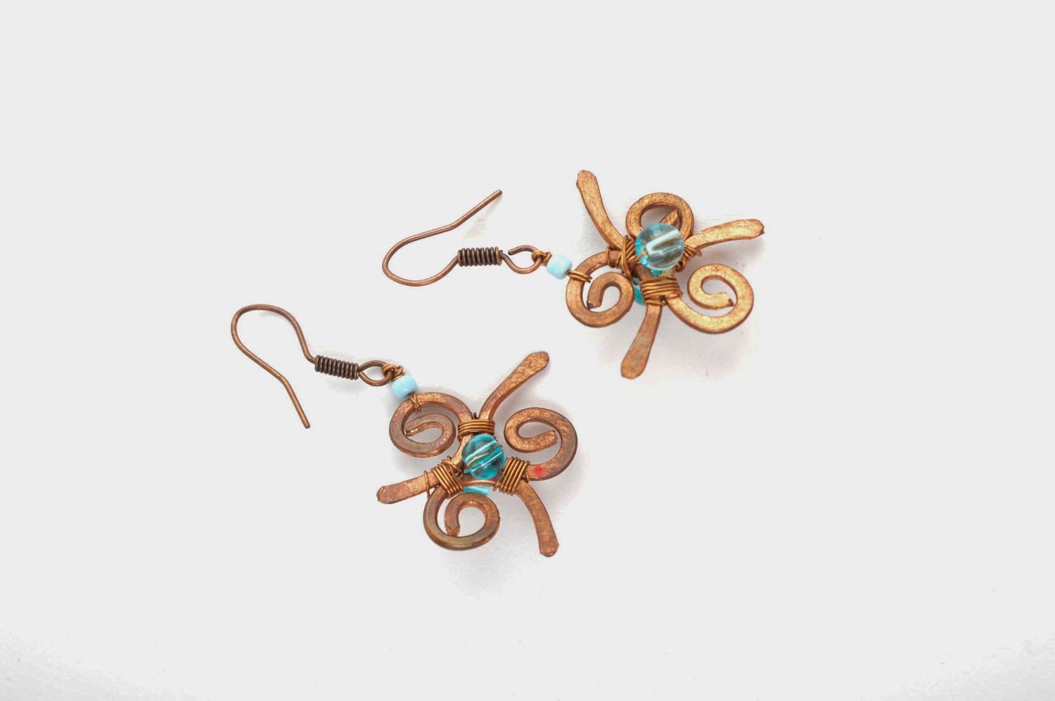 Handmade jewelry pretty earrings with beads wire wrap copper earrings girl gift photo 5