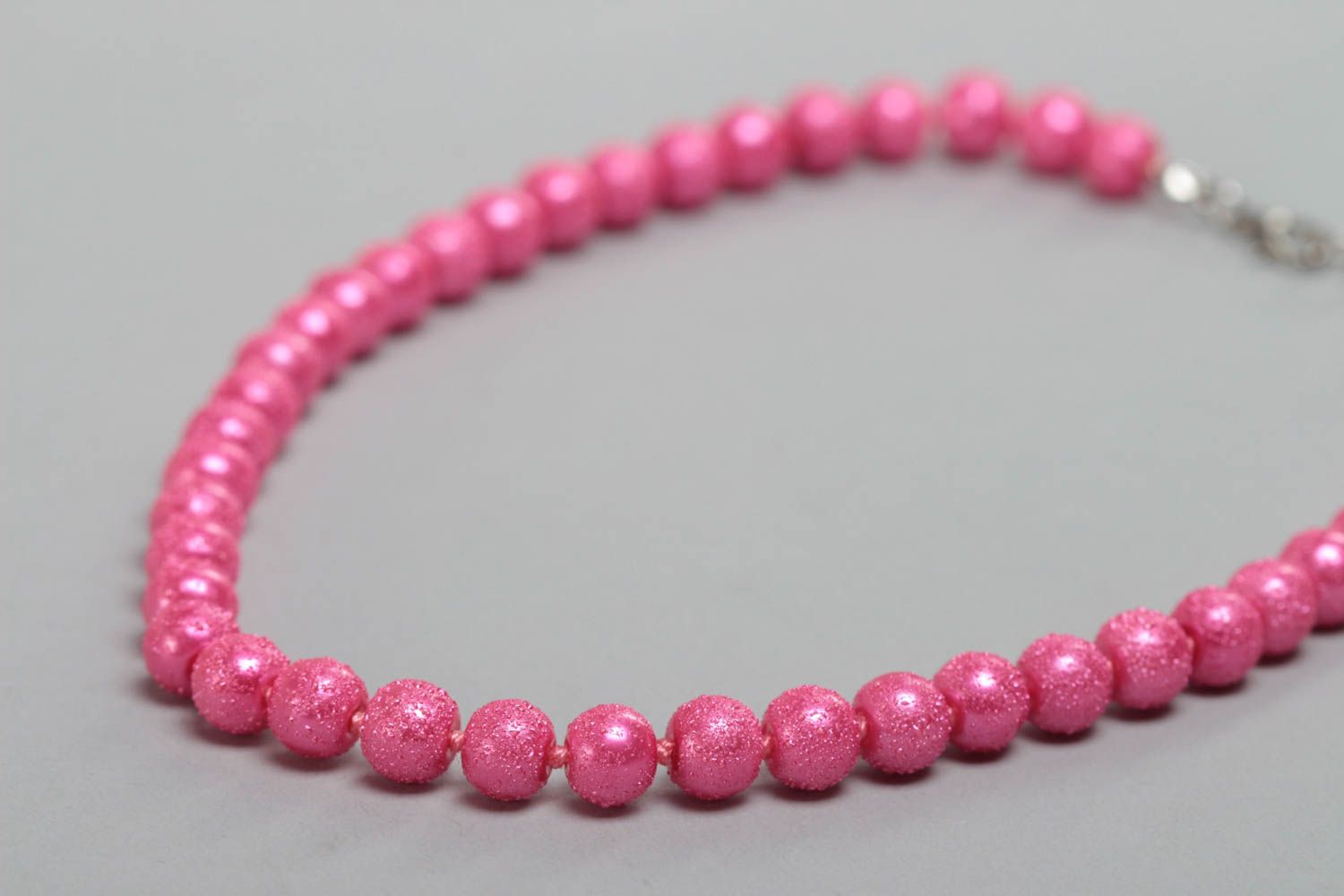 Stylish bright handmade pink bead necklace for children photo 3