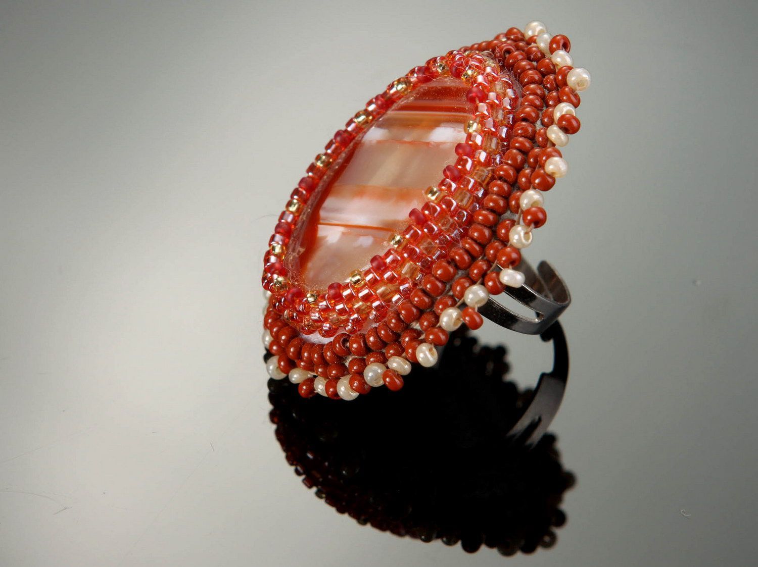 Ring with carnelian and beads photo 1