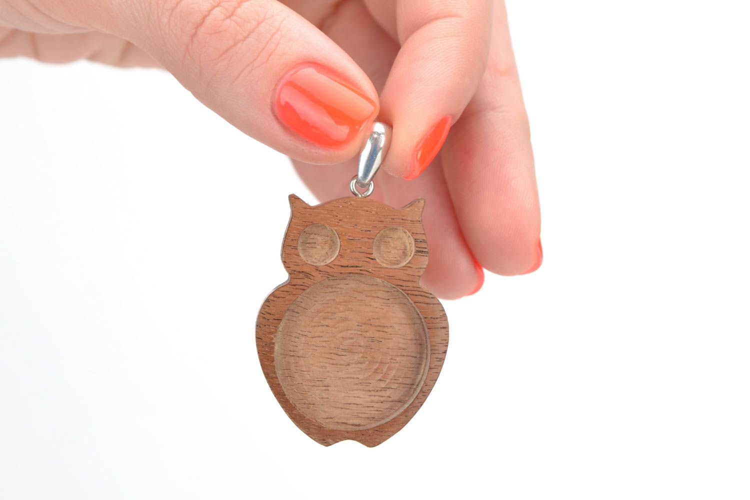 Petit pendentif en bois à décorer en forme de hibou fait main brun original photo 5