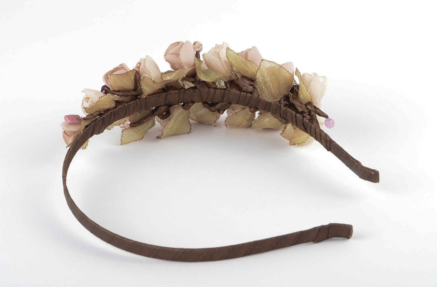 Serre-tête fleurs Accessoire coiffure fait main métal tissu Cadeau original photo 4