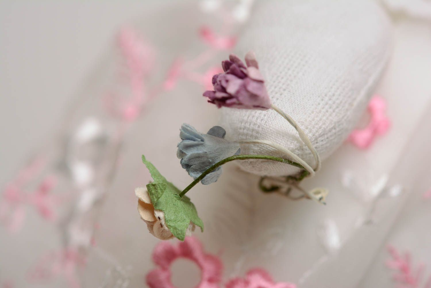 Beautiful small handmade fabric toy cat in gray dress photo 4