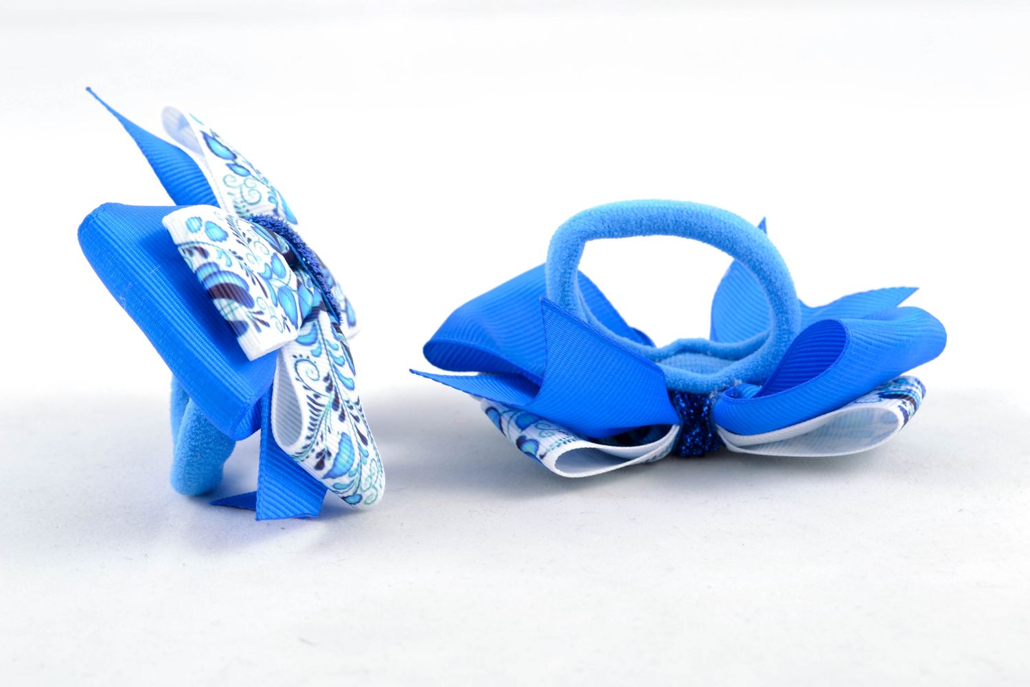 Резинки для волос бантики из репсовых лент яркие синие фото 4