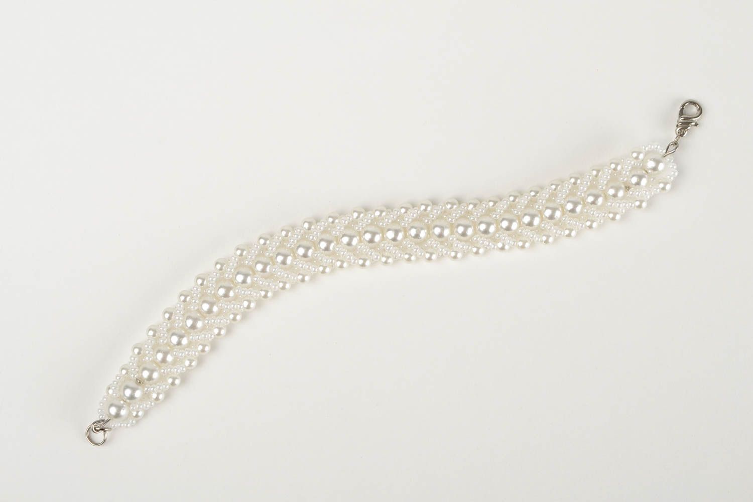 Bracelet tissé Bijou fait main blanc perles rocaille fausses perles Cadeau femme photo 3