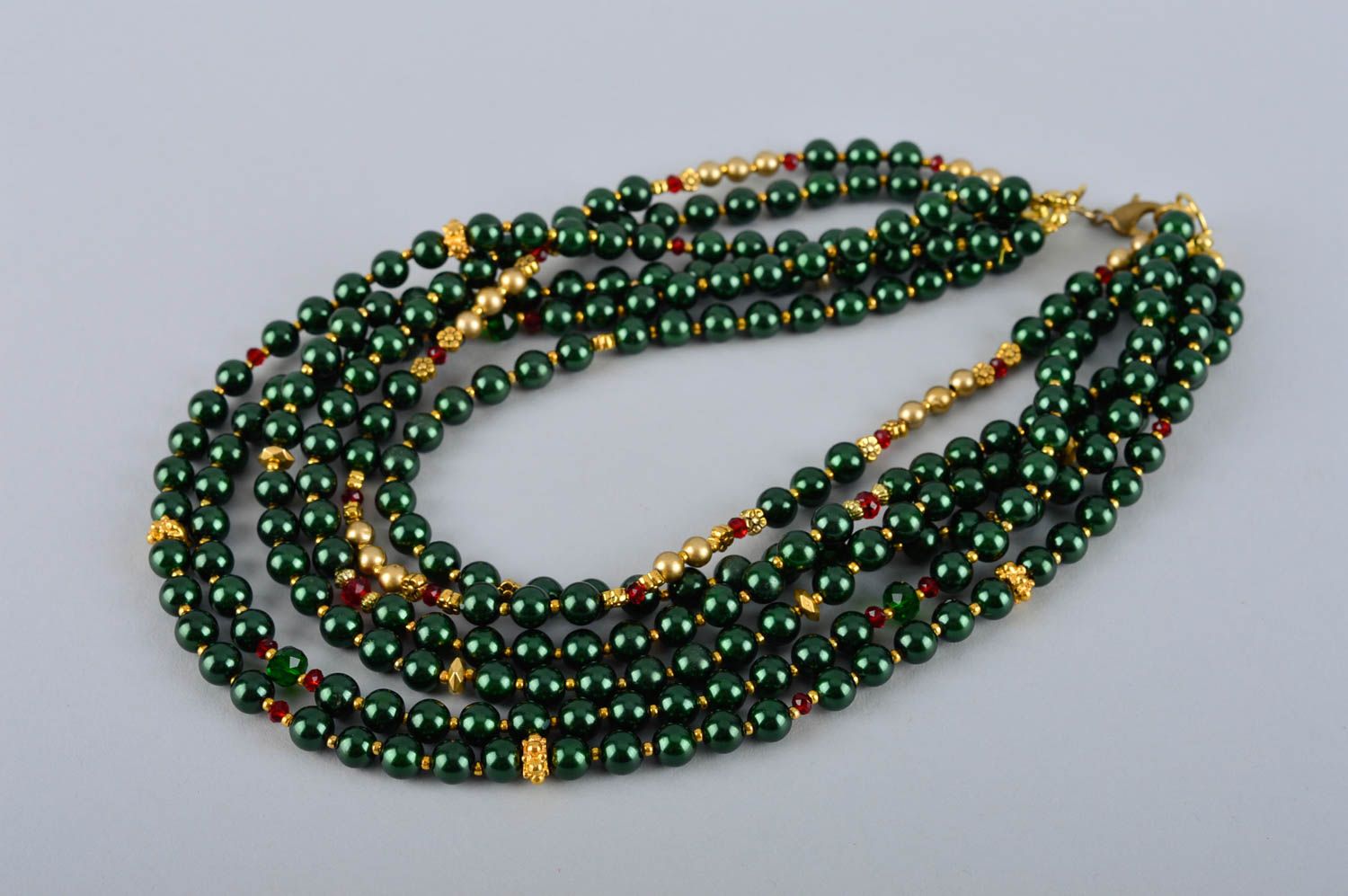 Gros collier Bijou fait main vert multirang en fausses perles Cadeau femme photo 5