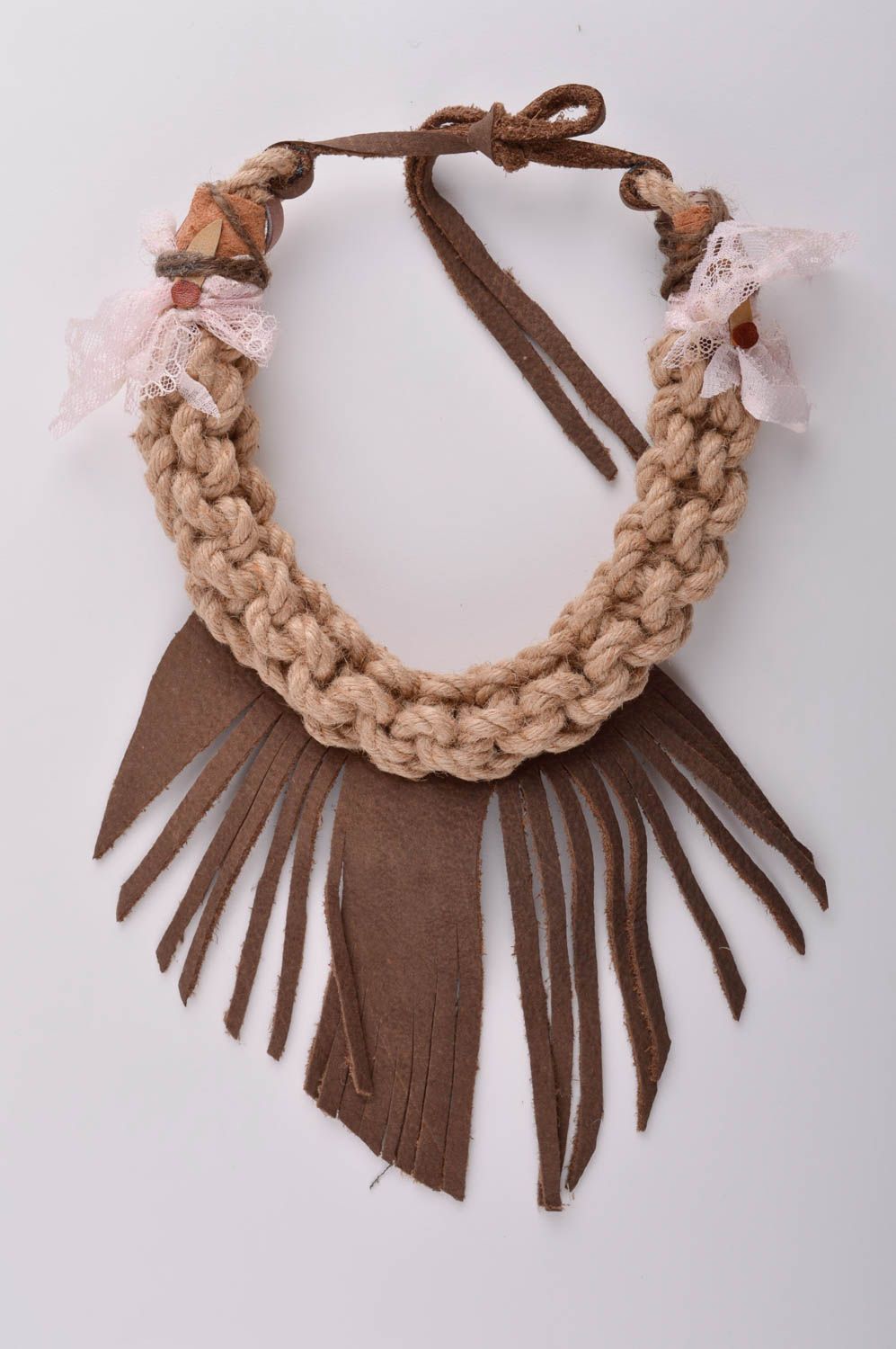 Handmade necklace in boho style woven leather necklace fashion jewelry photo 2