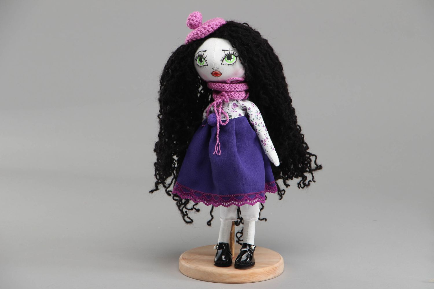 Handmade textile doll with long hair photo 1