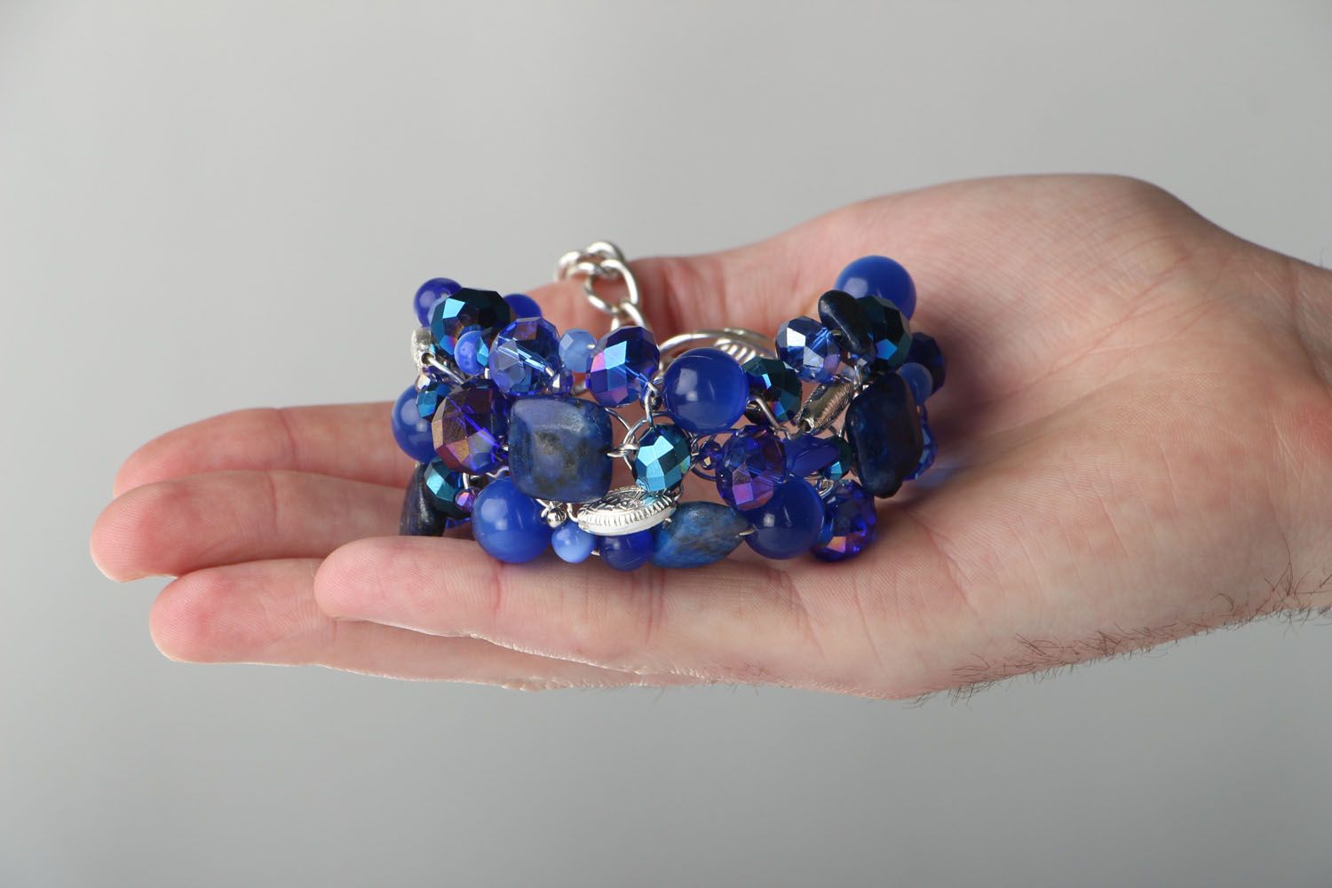 Wide bracelet with natural stones photo 4