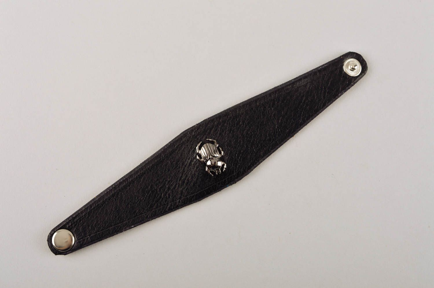 Bracelet cuir Bijoux fait main large noir unisexe Accessoires cuir Scarabée photo 5