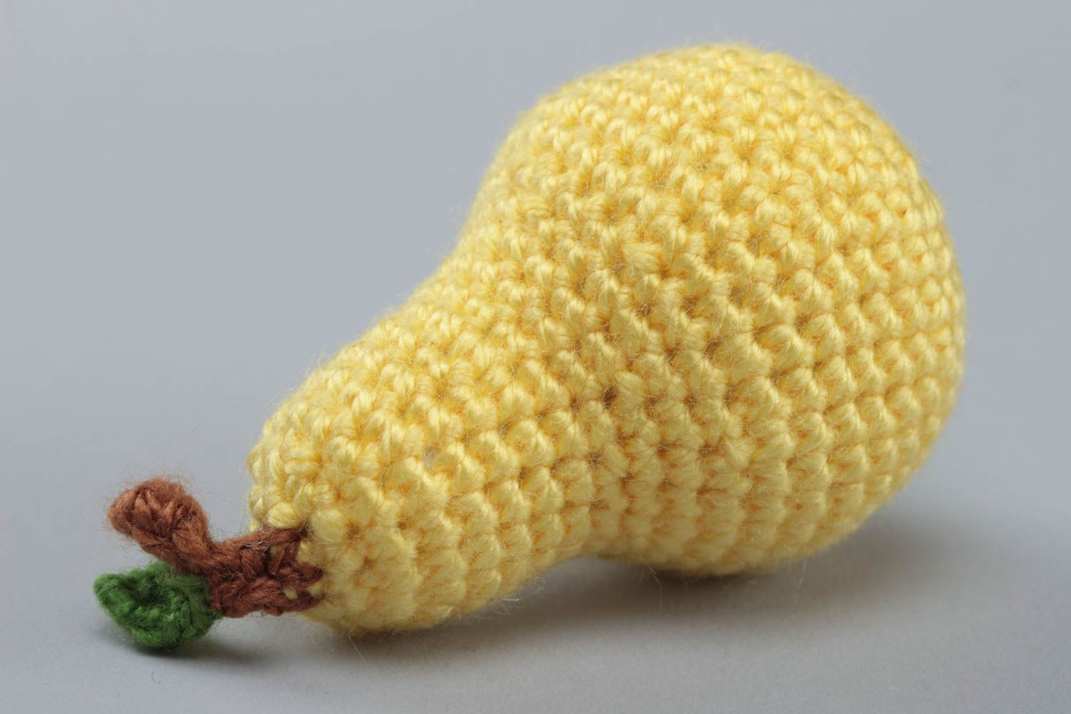 Handmade soft toy pear crocheted of acrylic threads for kids and interior decor photo 2