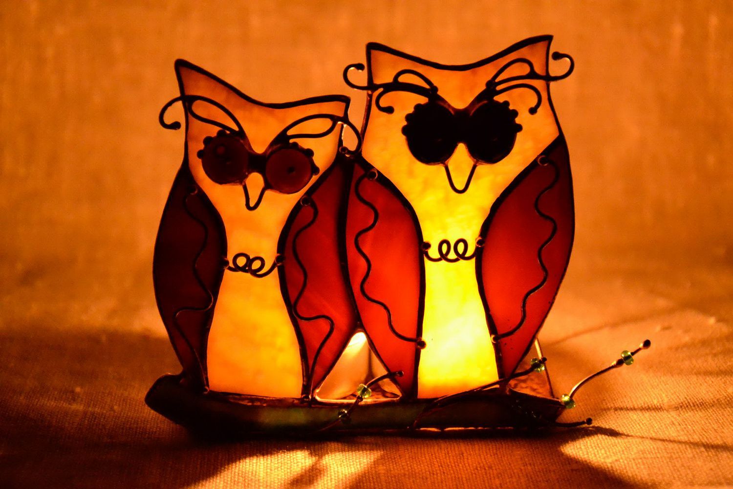 Stained glass candlestick Owls photo 2