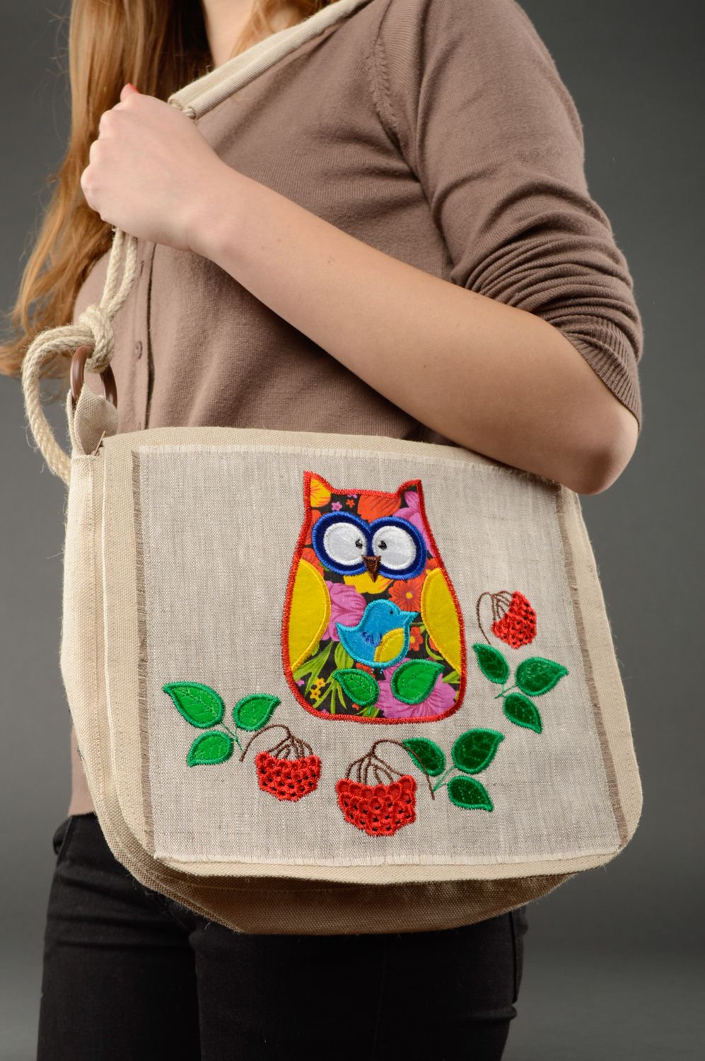 Linen shoulder bag Owl photo 2