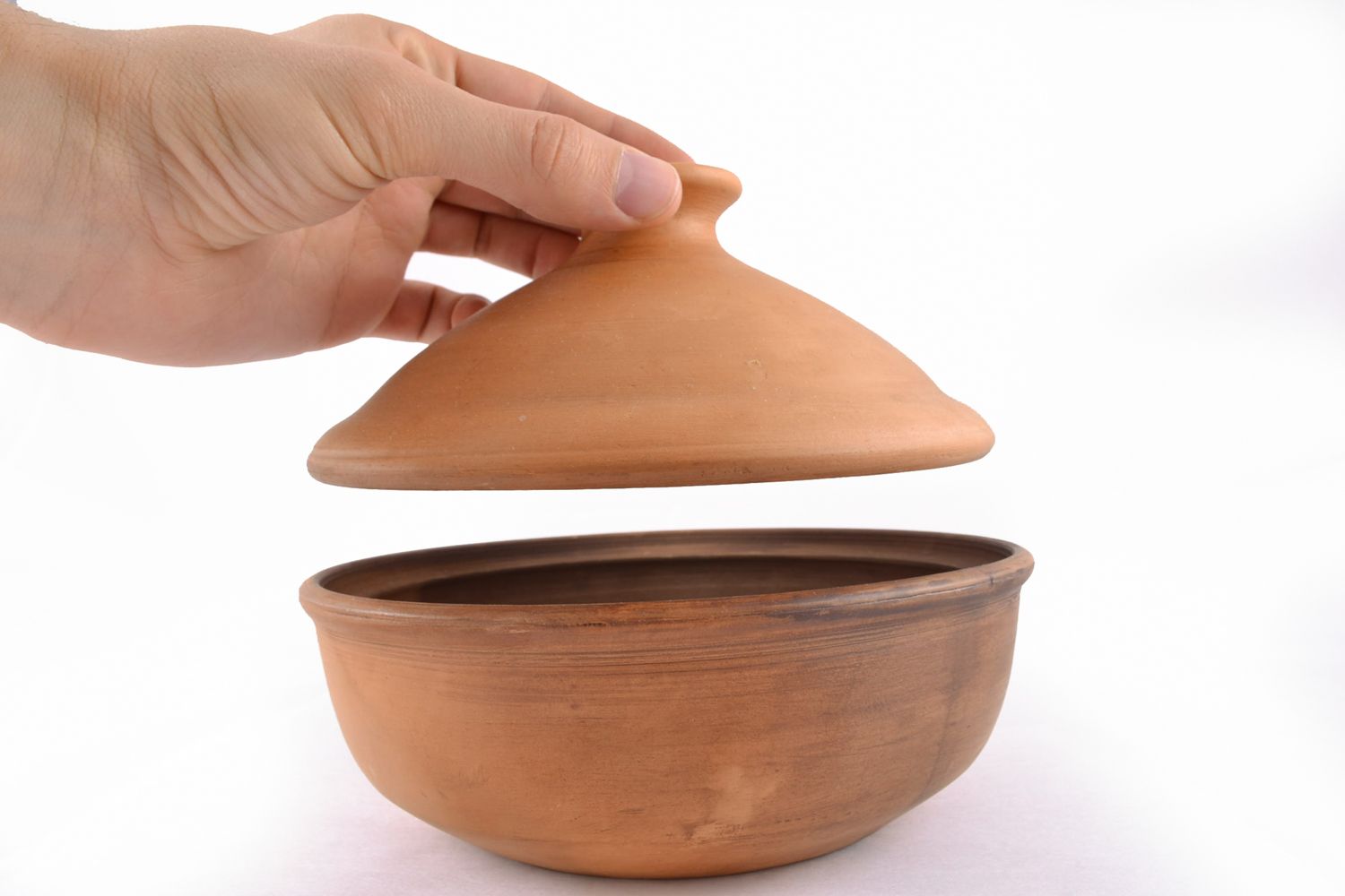 Red clay bowl with lid kilned with milk 0.6 ml photo 2