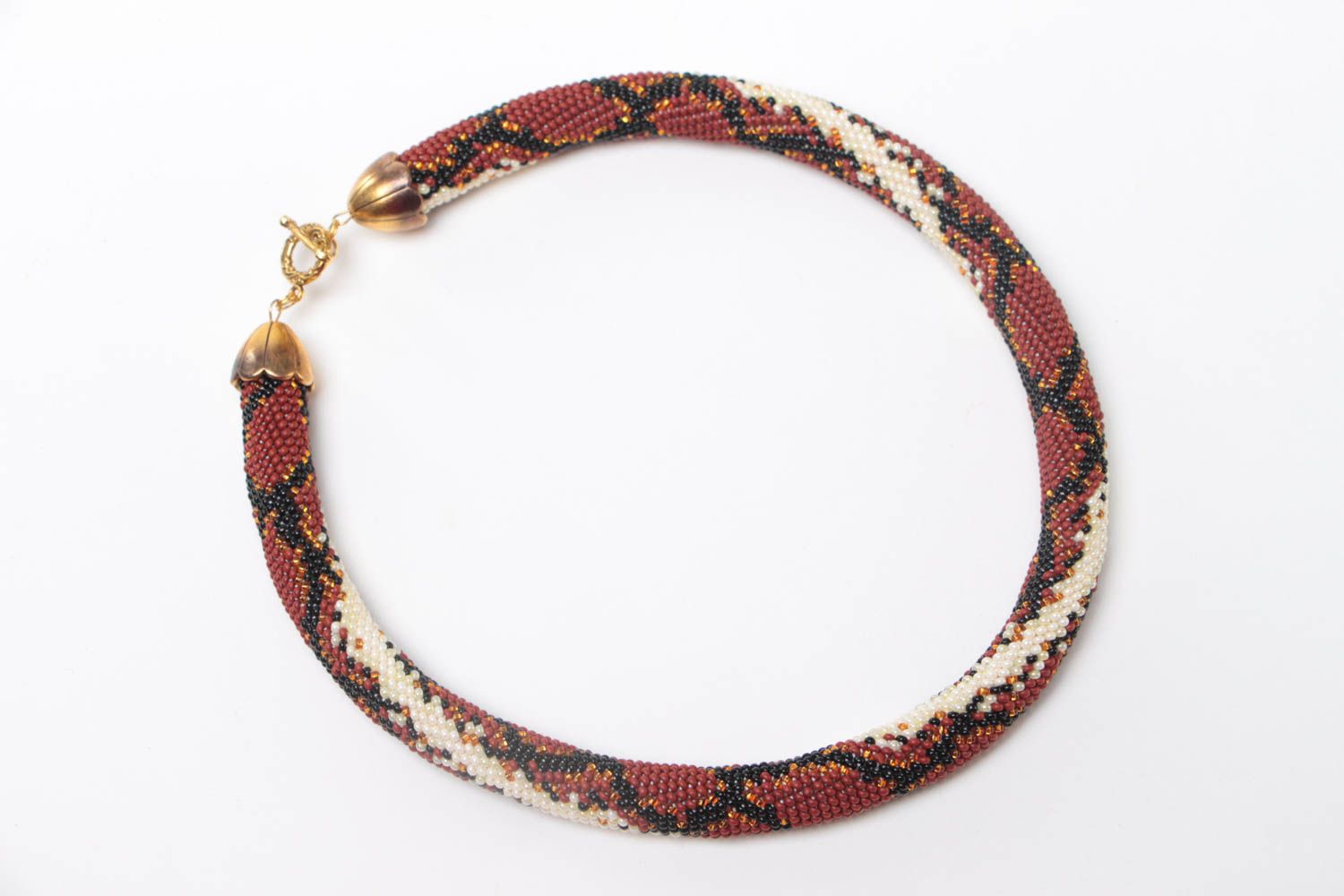 Handmade designer beaded cord women's necklace styled on python leather photo 2