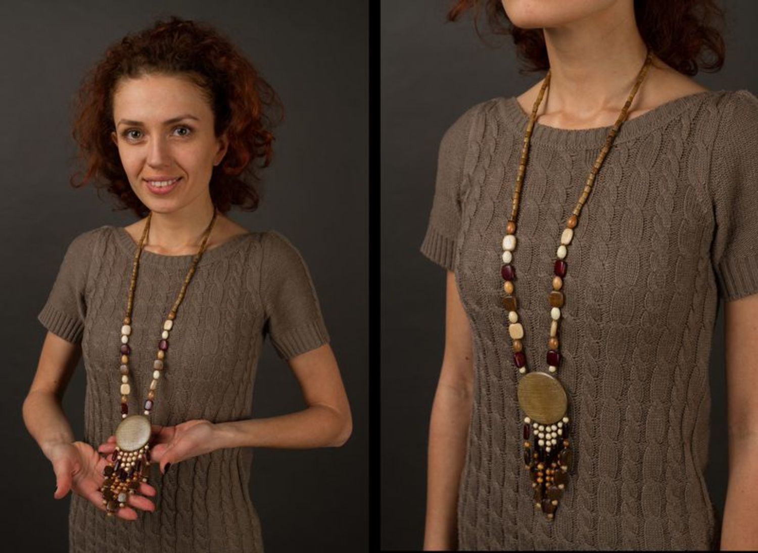 Wooden necklace in ethnic style photo 2