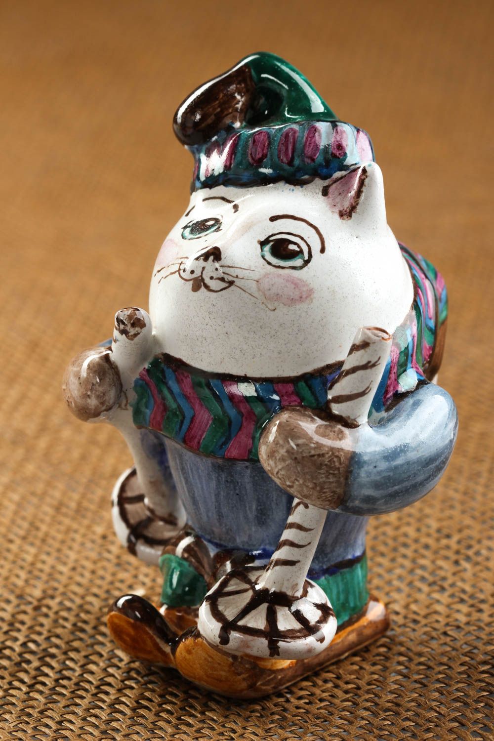 Figura de gato con esquí figura artesanal decoración de interior regalo original foto 1