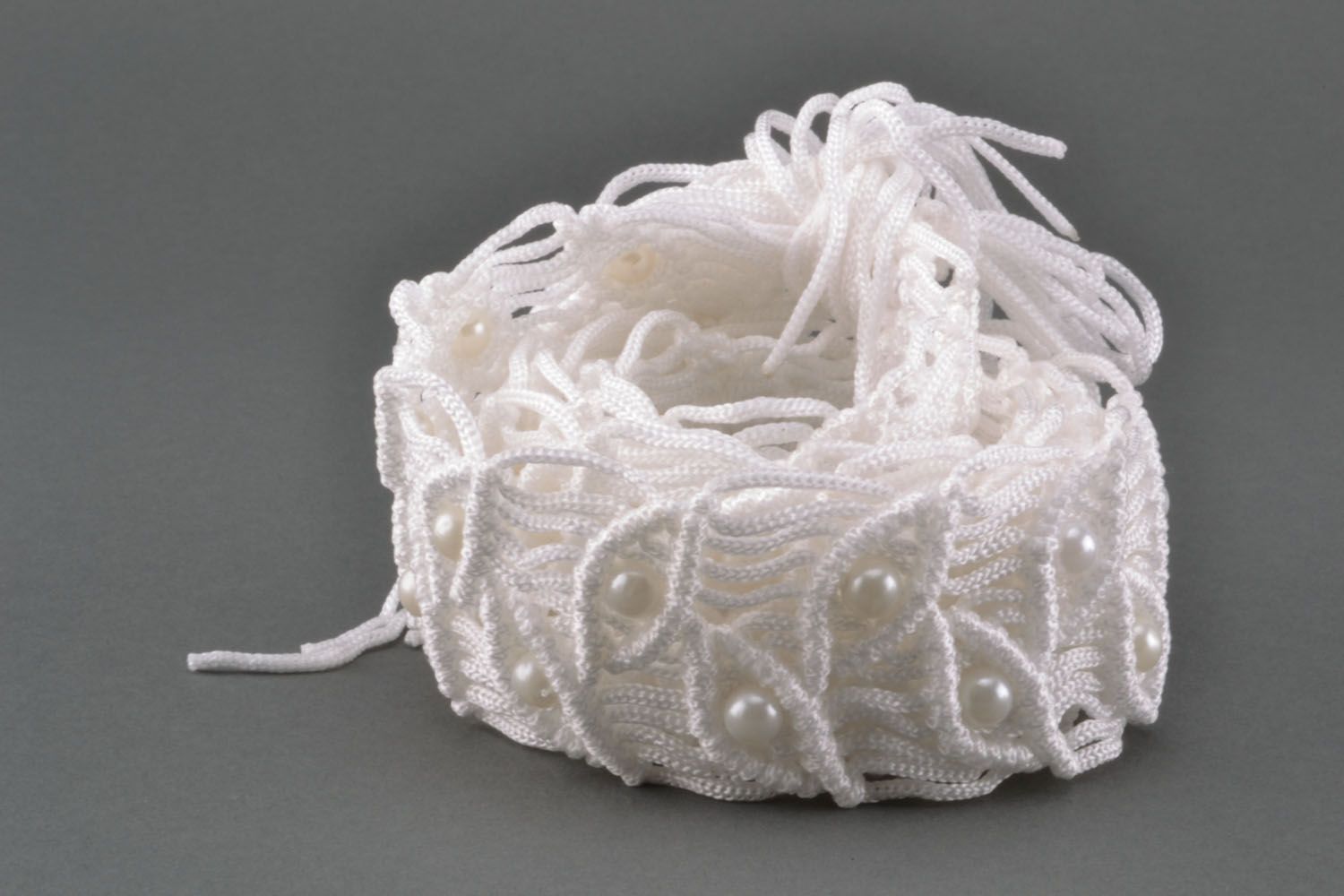Cintura donna intrecciata fatta a mano cinghia di fili bella accessorio bianco foto 3