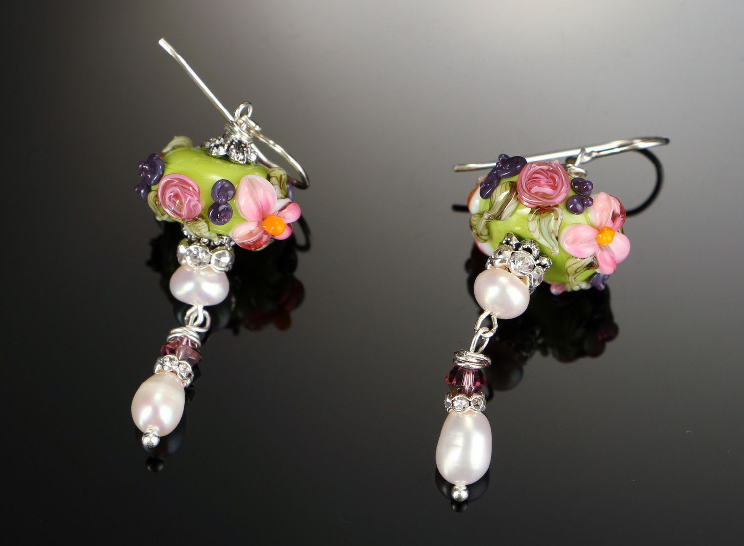 Earrings with natural pearls and glass Garden of Eden photo 1