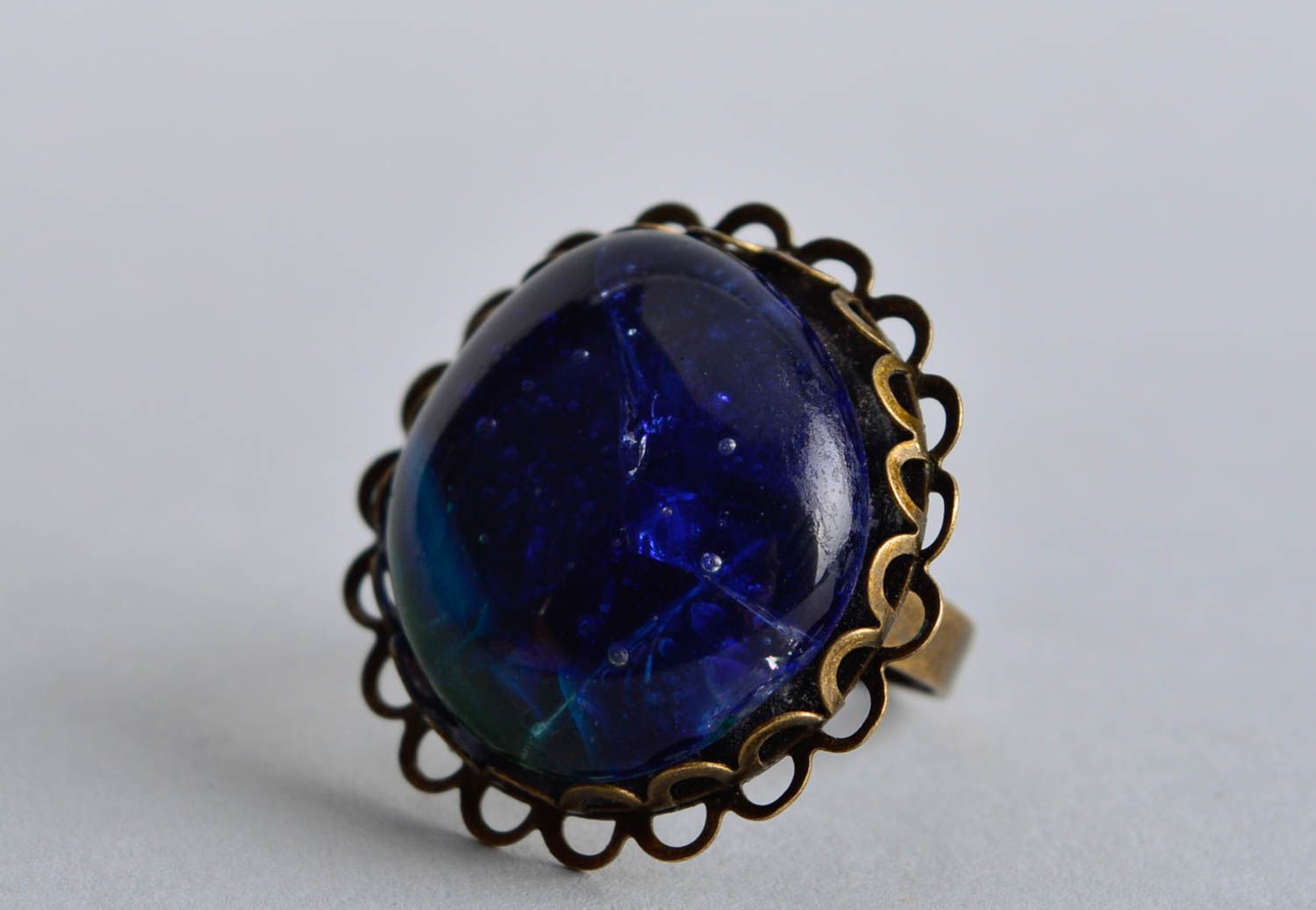 Кольцо крупное синее кольцо ручной работы оригинальное женский перстень фото 2