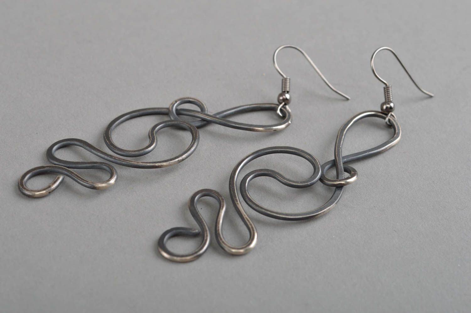 Beautiful handmade metal earrings forged cupronickel earrings fashion jewelry photo 2