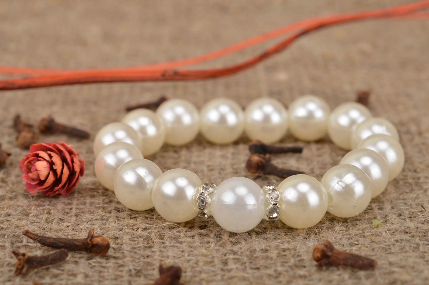 Bracelet with artificial pearls handmade beaded bracelet designer accessory photo 1