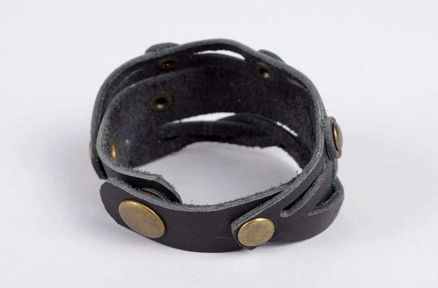 Bracelet design Bijou fait main vrai cuir noir rivets stylé Cadeau original photo 2